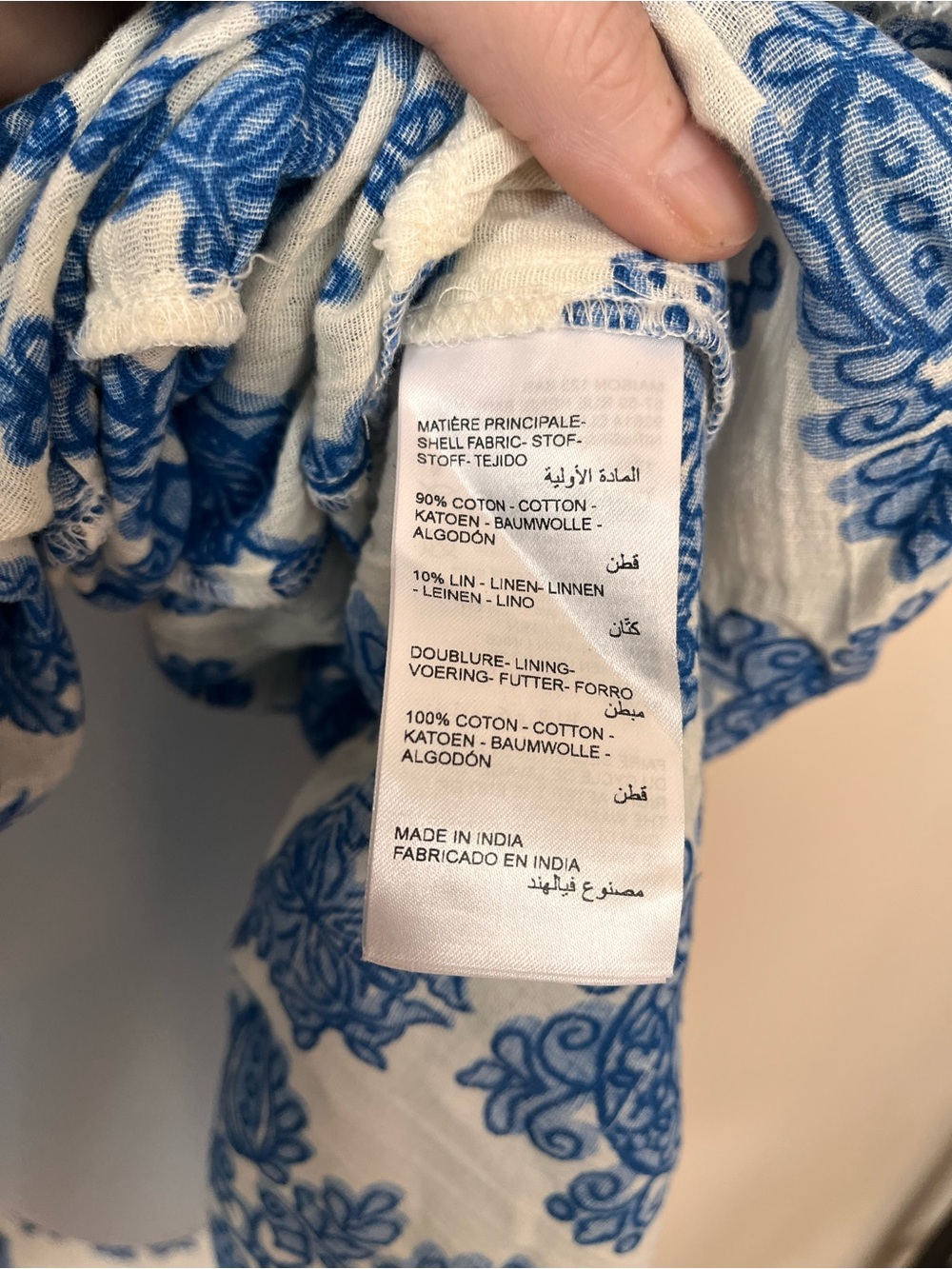 MAISON 123 Paris Blue White Paisley Cotton Linen Tiered Dress Size US 6 - Picture 5 of 6